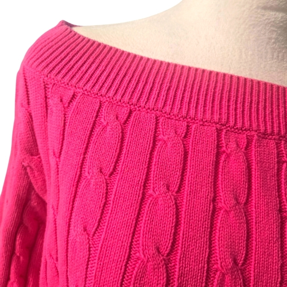 American Living cable knit boatneck quarter sleeve cotton sweater size large - Picture 4 of 5